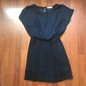 Navy Open Back Dress With Pleated Skirt